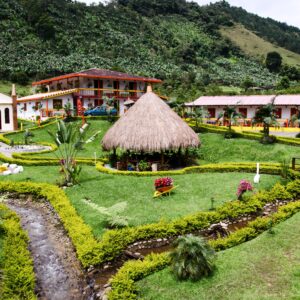 Tranquil beauty of a traditional Colombian garden, a lush oasis of nature's splendor.